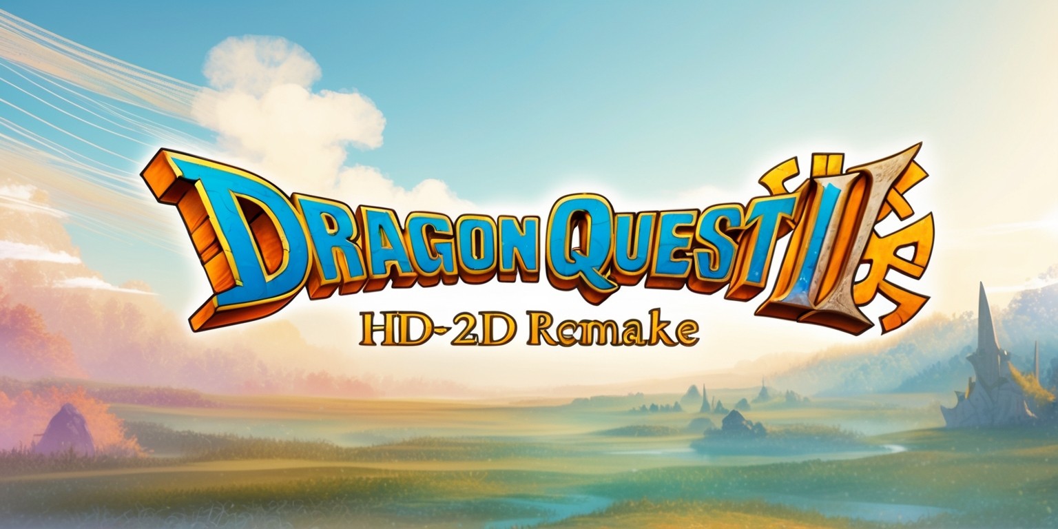 A serene, golden-hour landscape of a fantastical realm, inspired by the Dragon Quest III HD-2D Remake game, featuring a mix of vibrant, pastel colors and soft, watercolor textures, with bold, expressive lines and geometric patterns reminiscent of classic Japanese RPGs, set against a warm, gradient blue sky with wispy, white clouds, and a sense of nostalgia and adventure, with perhaps a subtle, subtle glow emanating from the title 