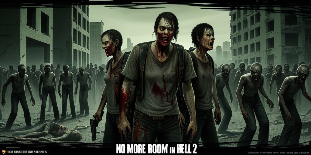 A dark, gritty, and intense scene depicting a post-apocalyptic world overrun by zombies, inspired by the video game 